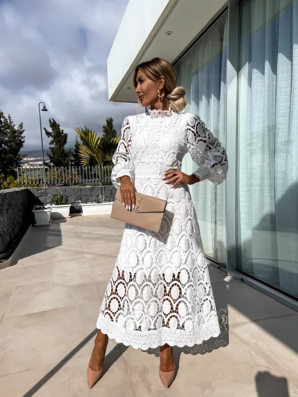 Larena | Long Sleeve Lace Midi Dress