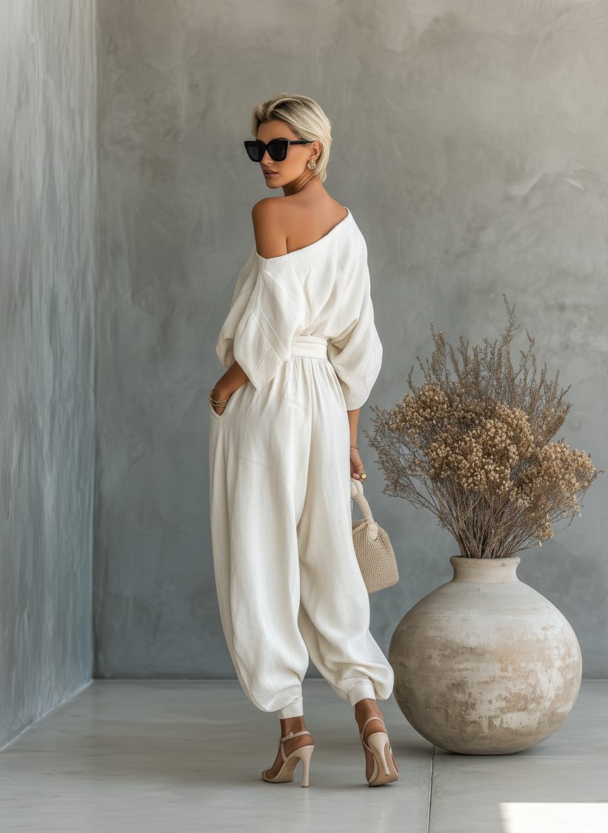 Abira - Off Shoulder Top Wide Leg Set