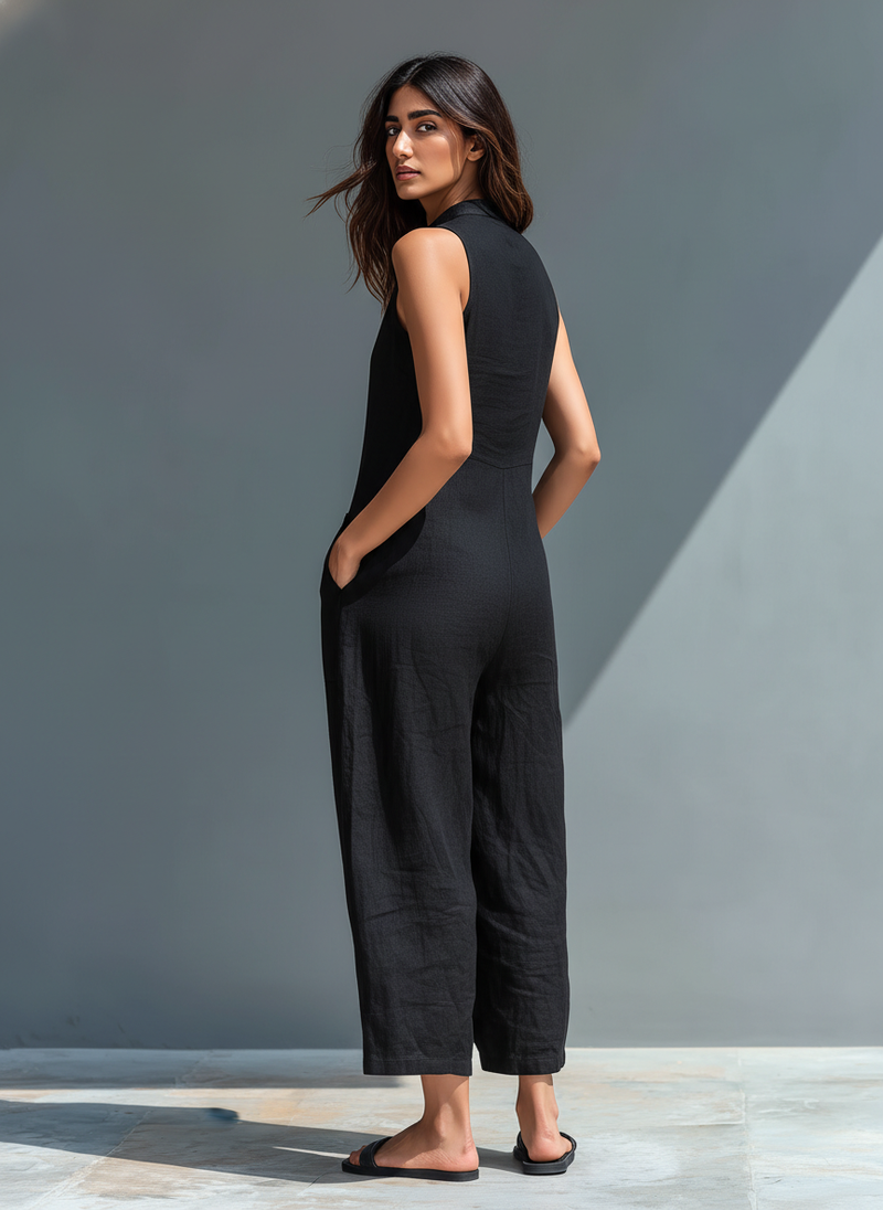 Darja | Sleeveless Wide Leg Button Jumpsuit