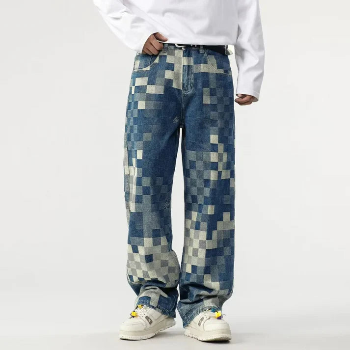 Luc - Wide Leg Mosaic Denim Jeans