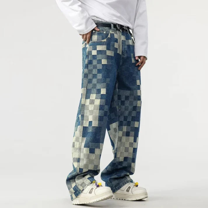 Luc - Wide Leg Mosaic Denim Jeans