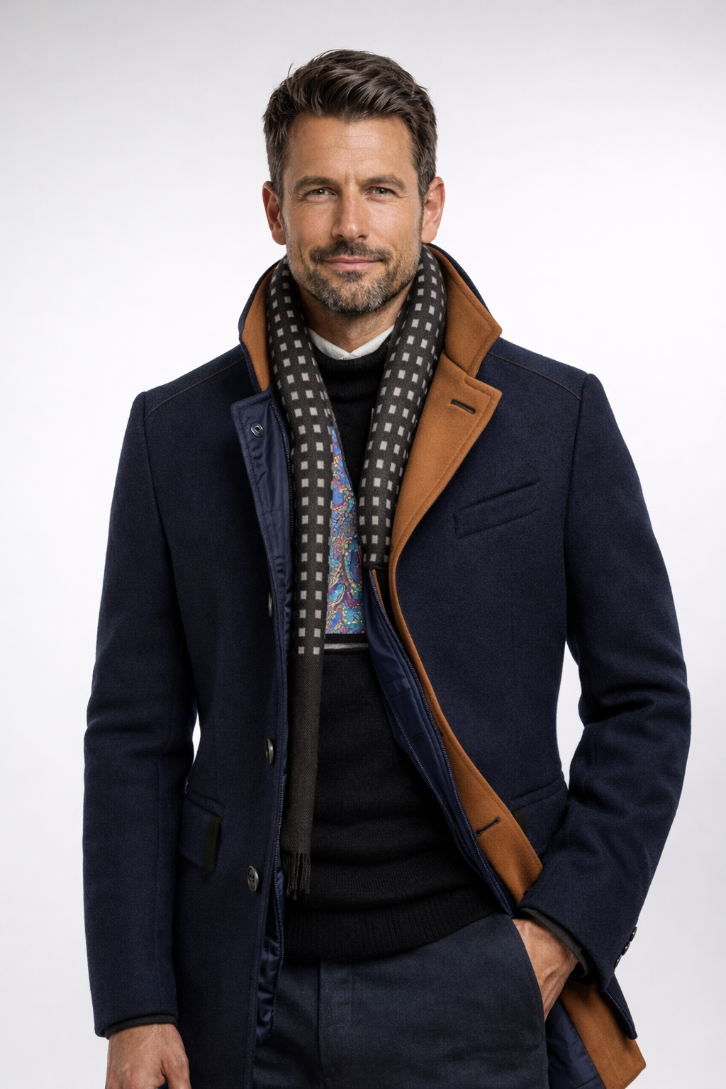 Reinaldo | Long Sleeve Button Front Coat with Trim