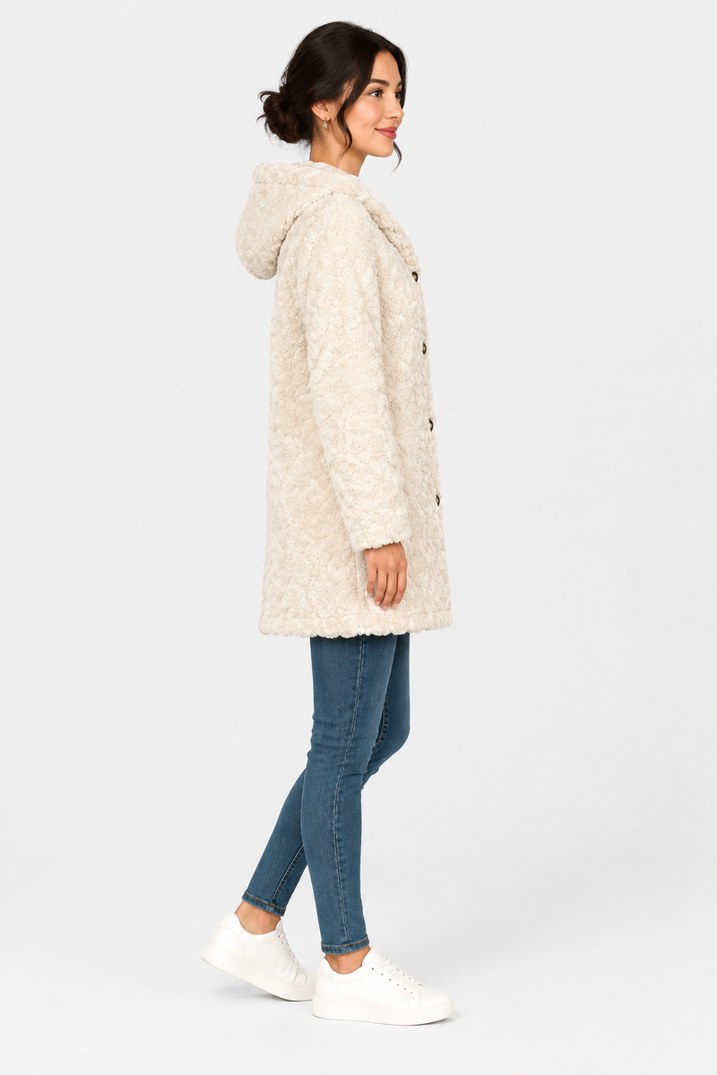 Katherine | Hooded Long Sleeve Textured Coat