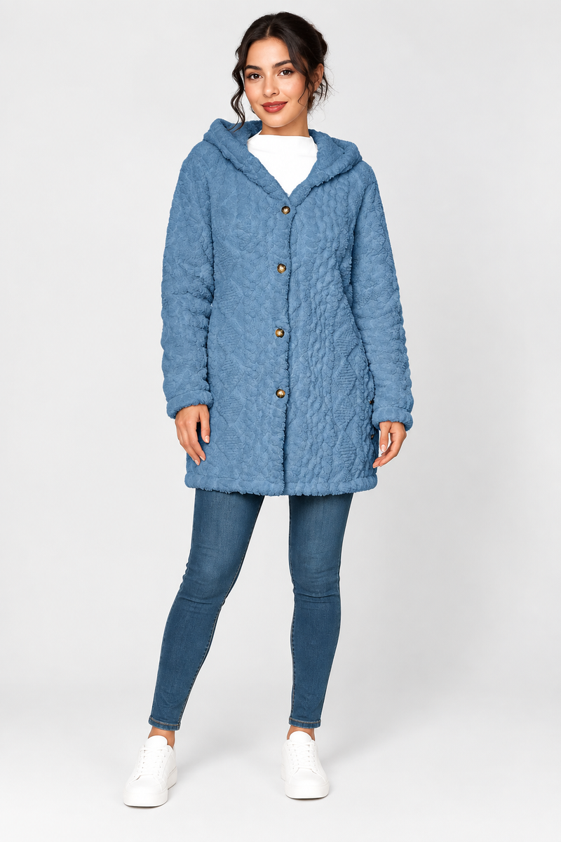 Katherine | Hooded Long Sleeve Textured Coat