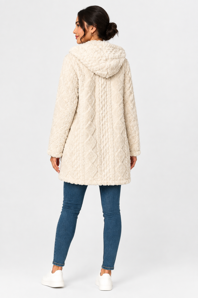 Katherine | Hooded Long Sleeve Textured Coat
