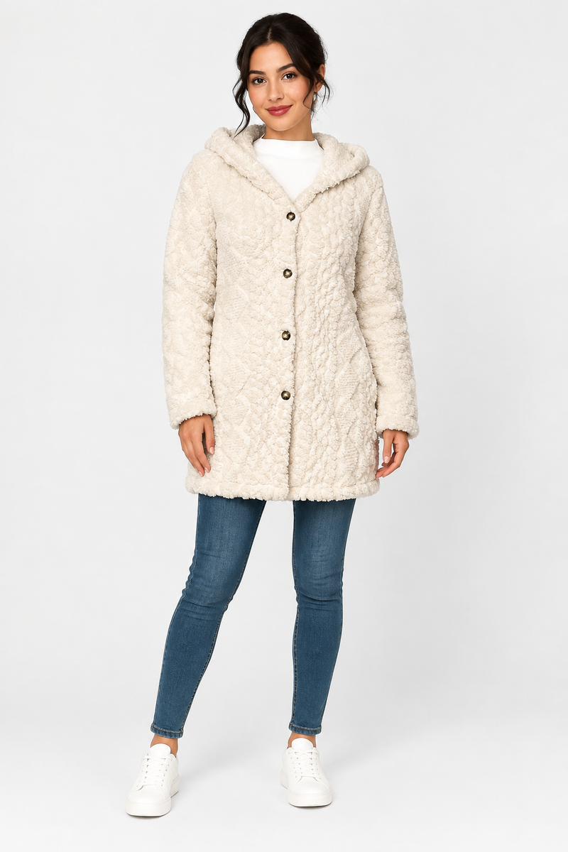 Katherine | Hooded Long Sleeve Textured Coat