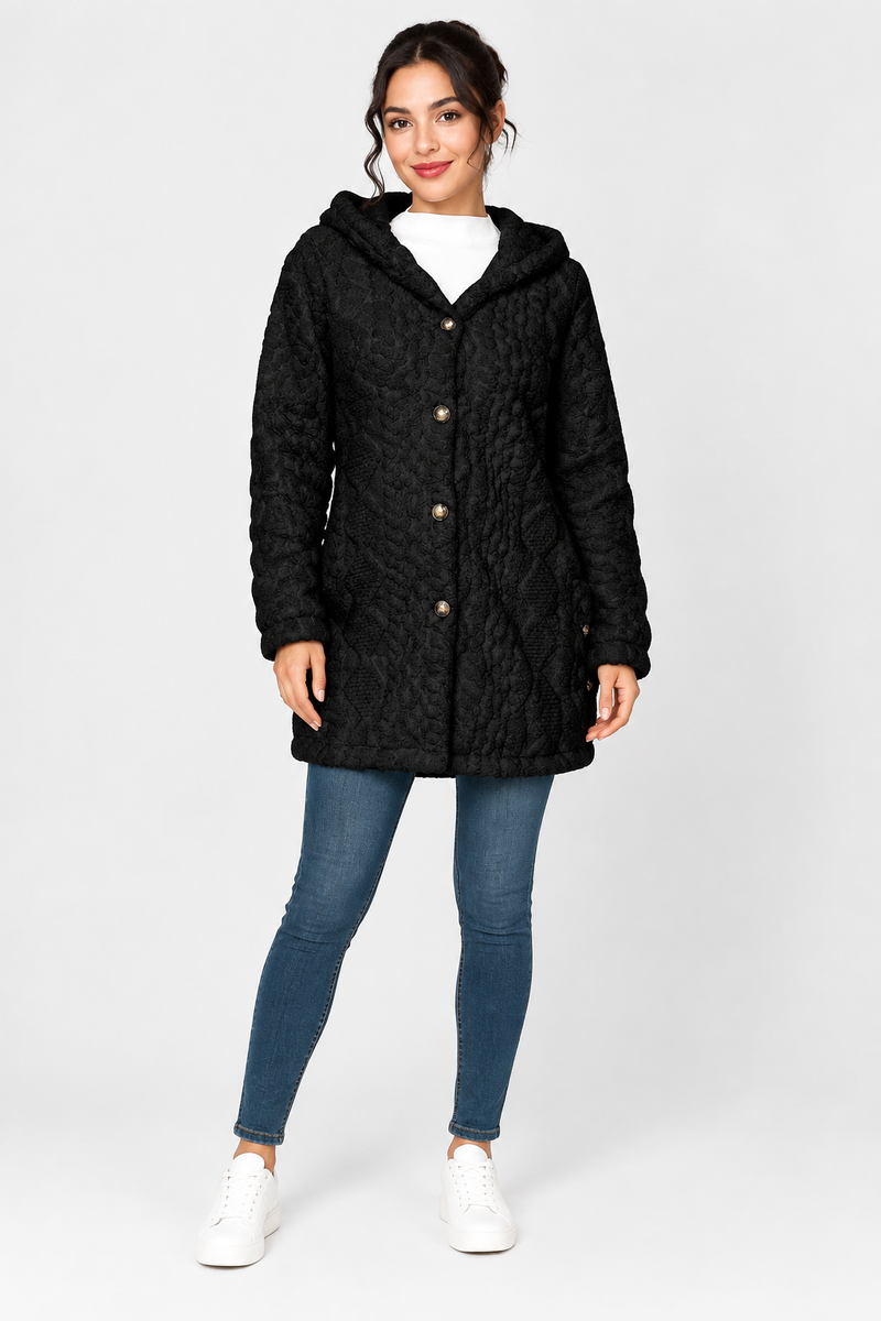 Katherine | Hooded Long Sleeve Textured Coat