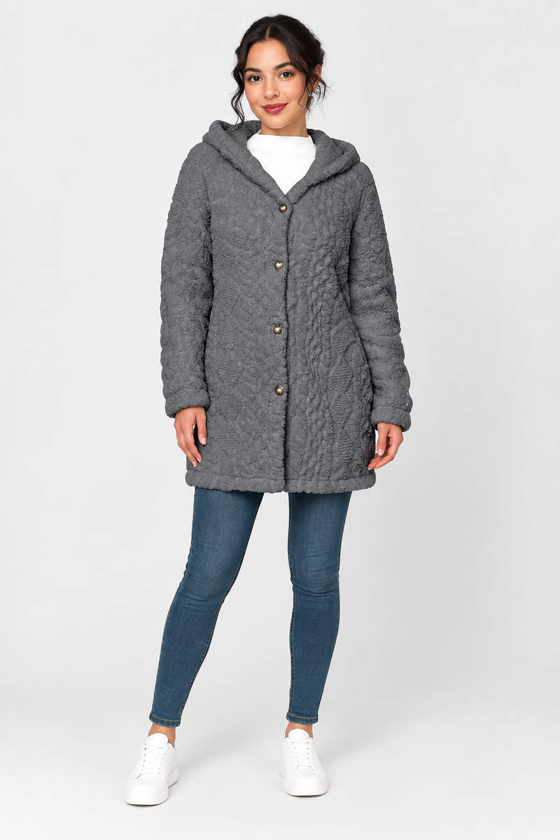 Katherine | Hooded Long Sleeve Textured Coat