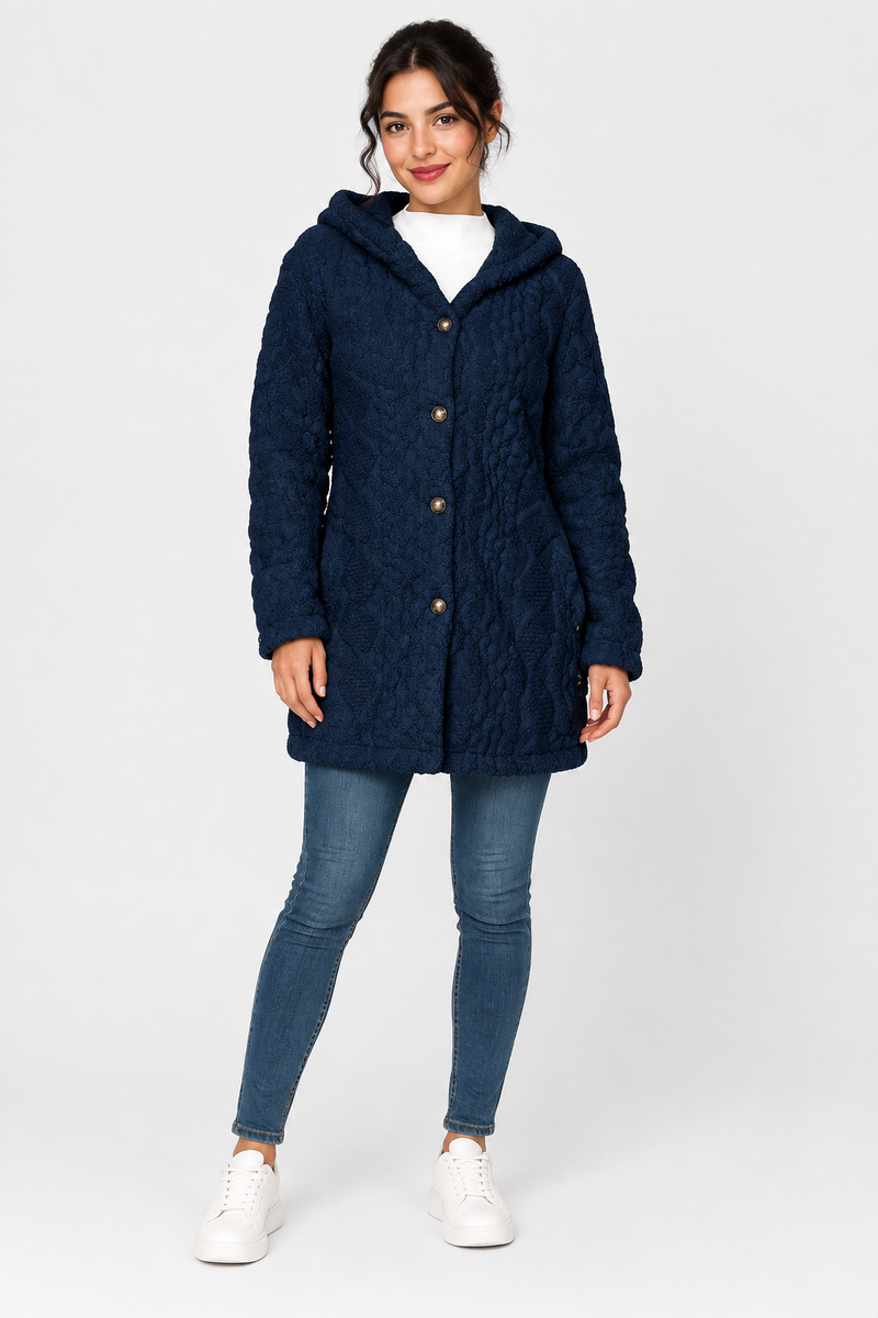 Katherine | Hooded Long Sleeve Textured Coat