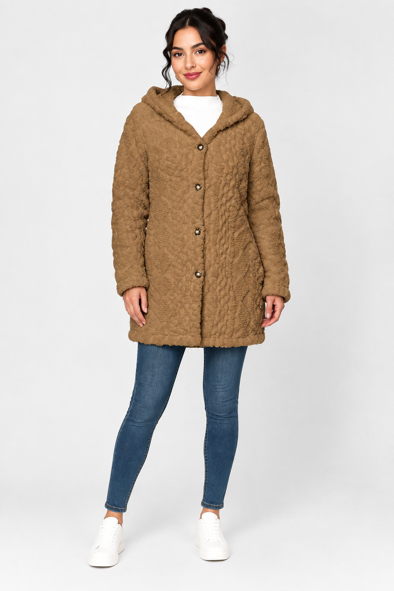 Katherine | Hooded Long Sleeve Textured Coat