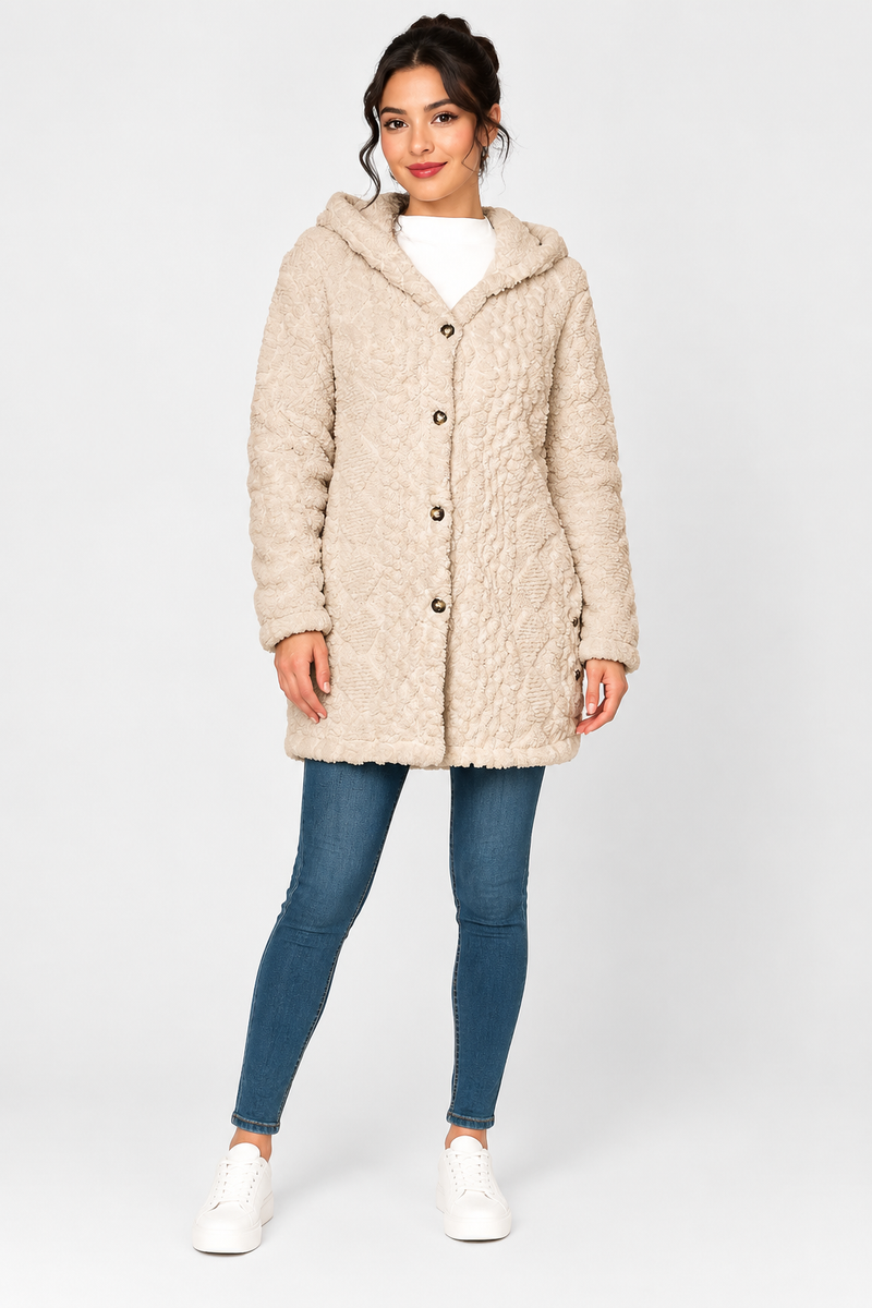 Katherine | Hooded Long Sleeve Textured Coat