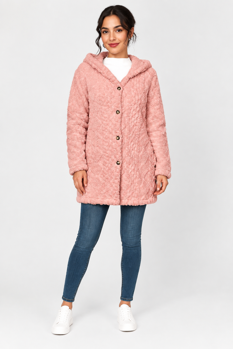 Katherine | Hooded Long Sleeve Textured Coat