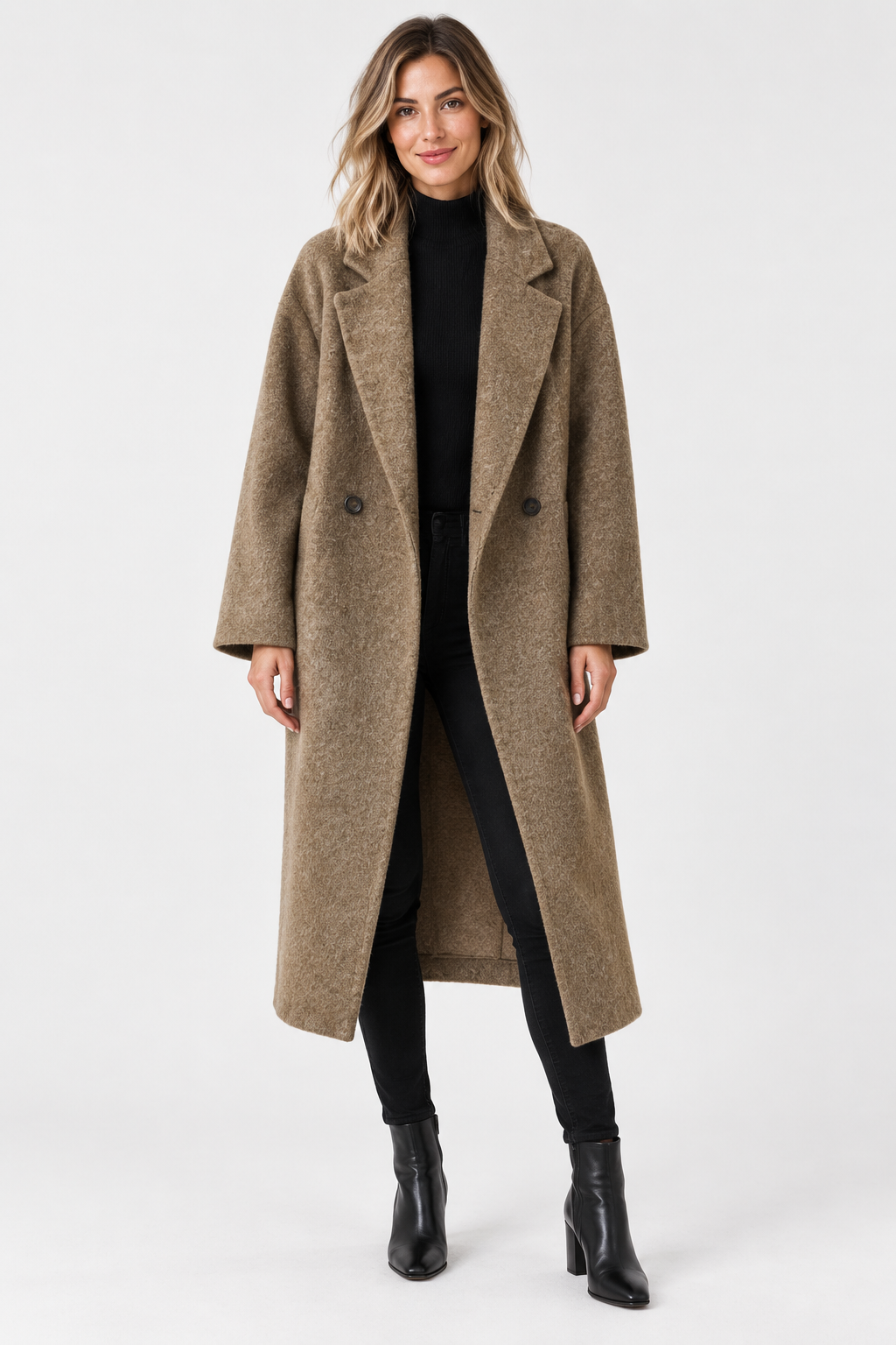 Erika | Longline Double Breasted Coat with Notched Lapels