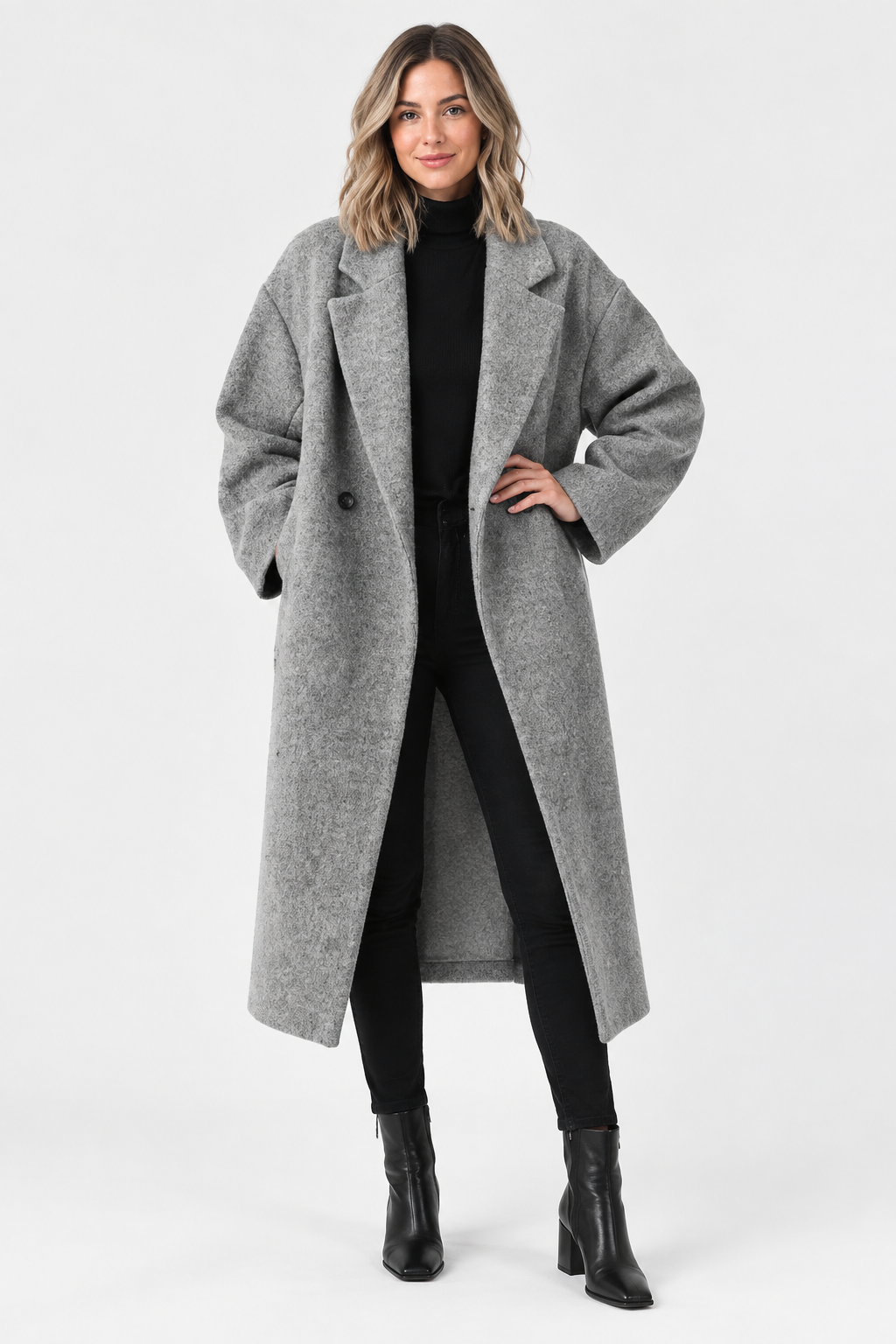 Erika | Longline Double Breasted Coat with Notched Lapels