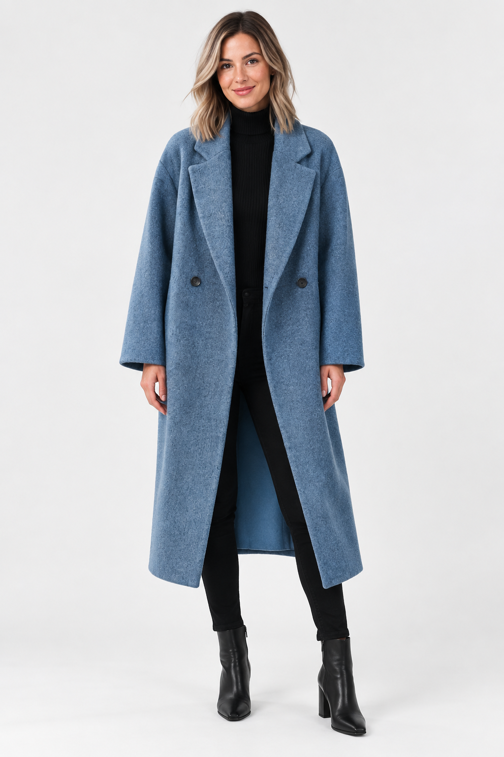 Erika | Longline Double Breasted Coat with Notched Lapels