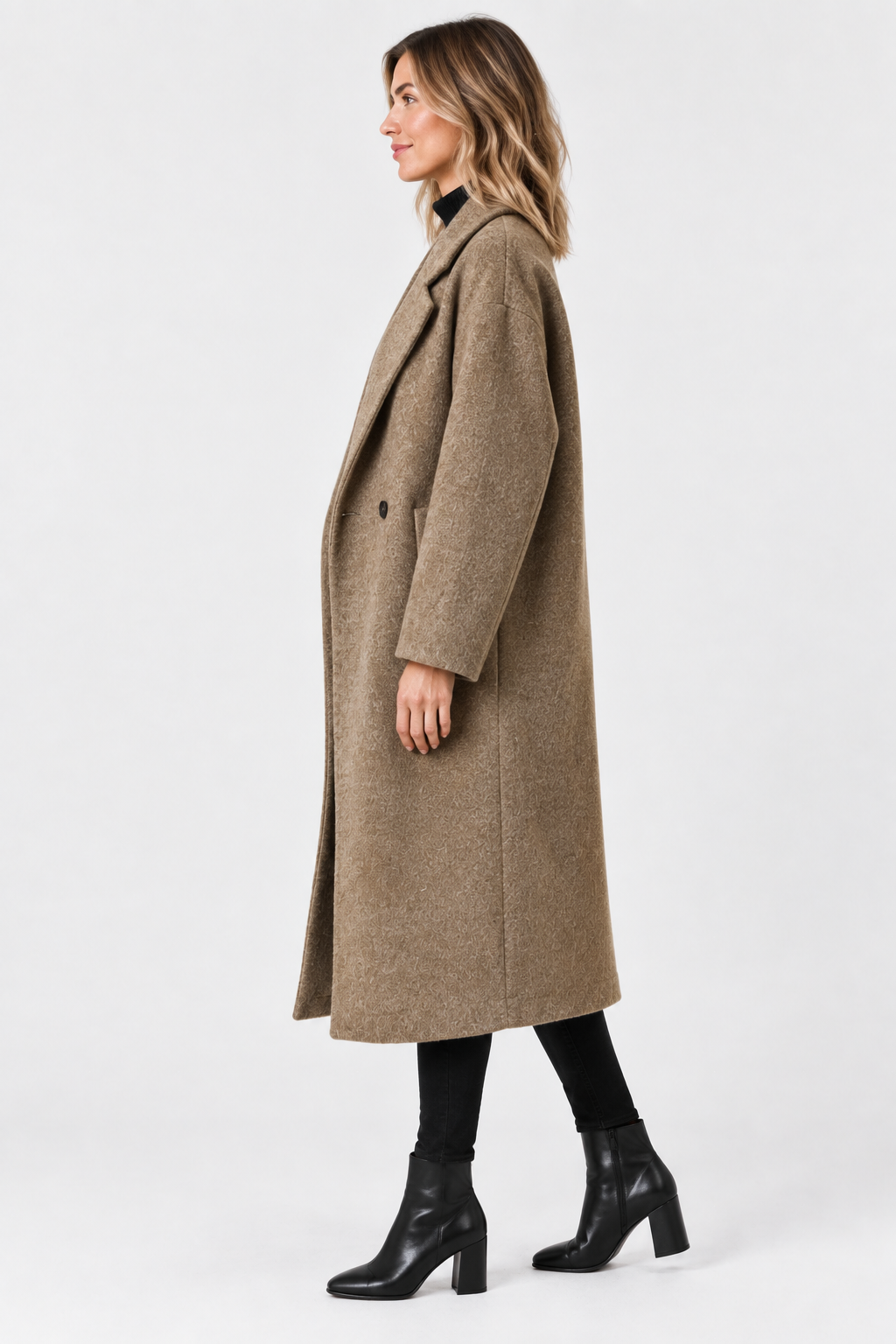 Erika | Longline Double Breasted Coat with Notched Lapels