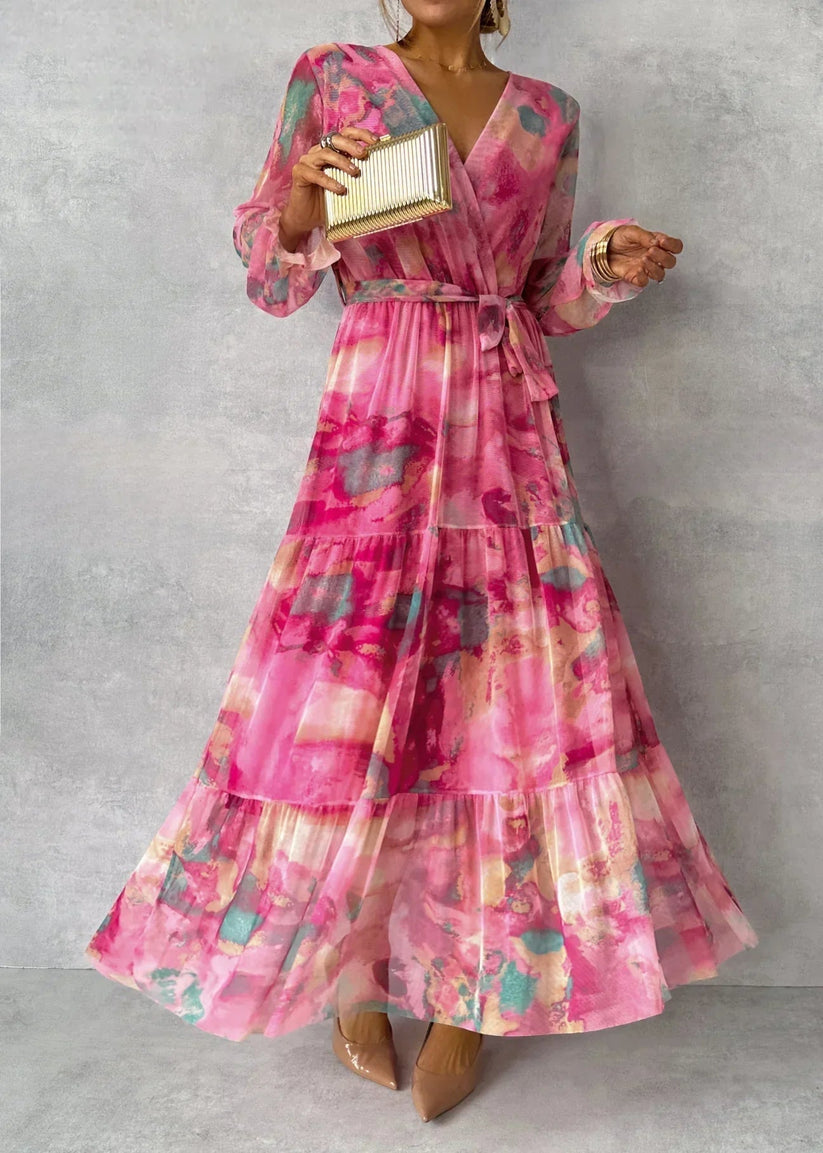 Jenina | Pink Floral Wrap Maxi Dress