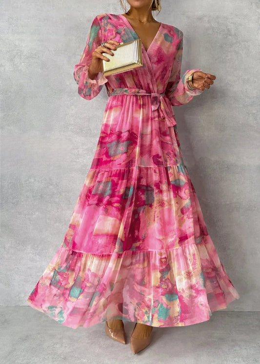 Jenina | Pink Floral Wrap Maxi Dress