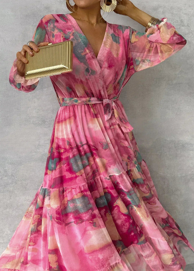 Jenina | Pink Floral Wrap Maxi Dress