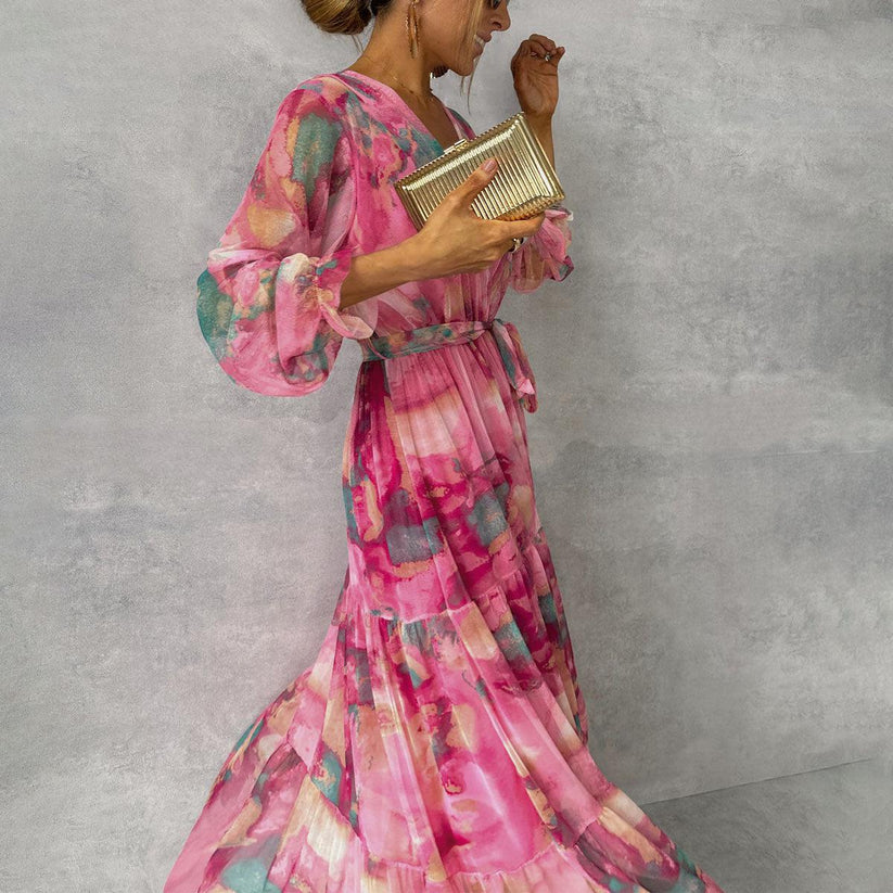 Jenina | Pink Floral Wrap Maxi Dress