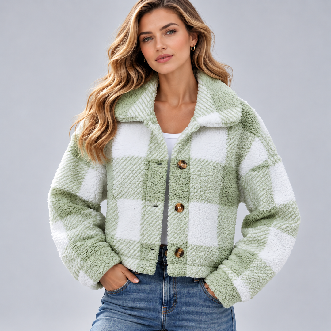 Gwyneth | Cropped Check Jacket with Wide Collar