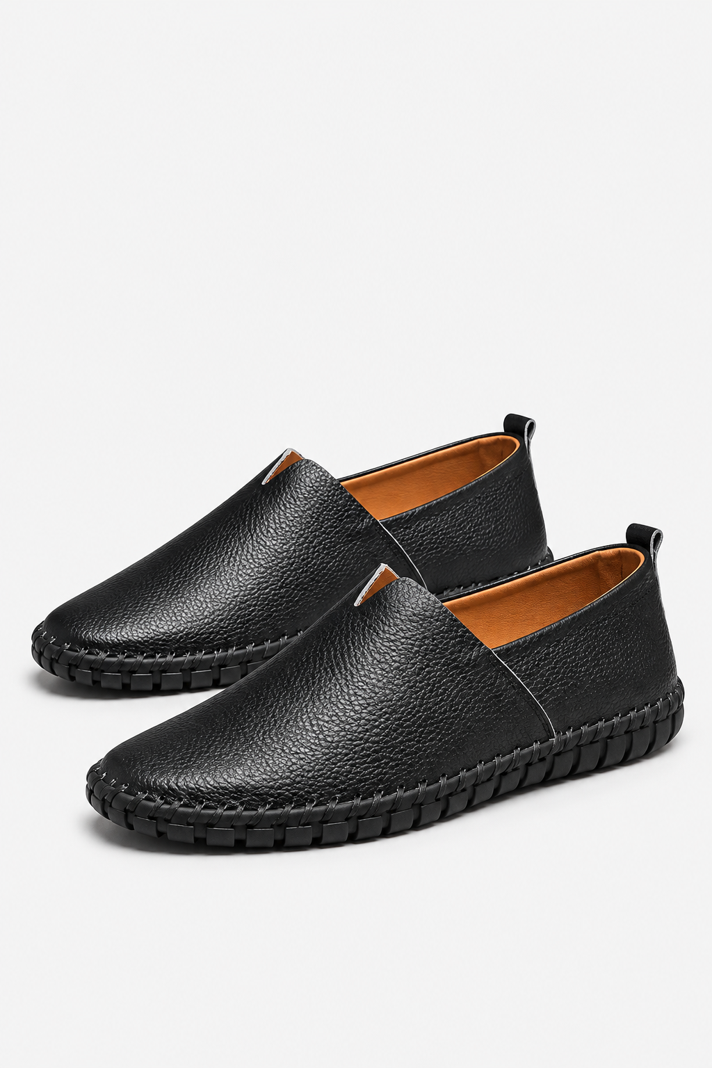Darrell | Textured Slip-On Loafers with Contrast Stitching