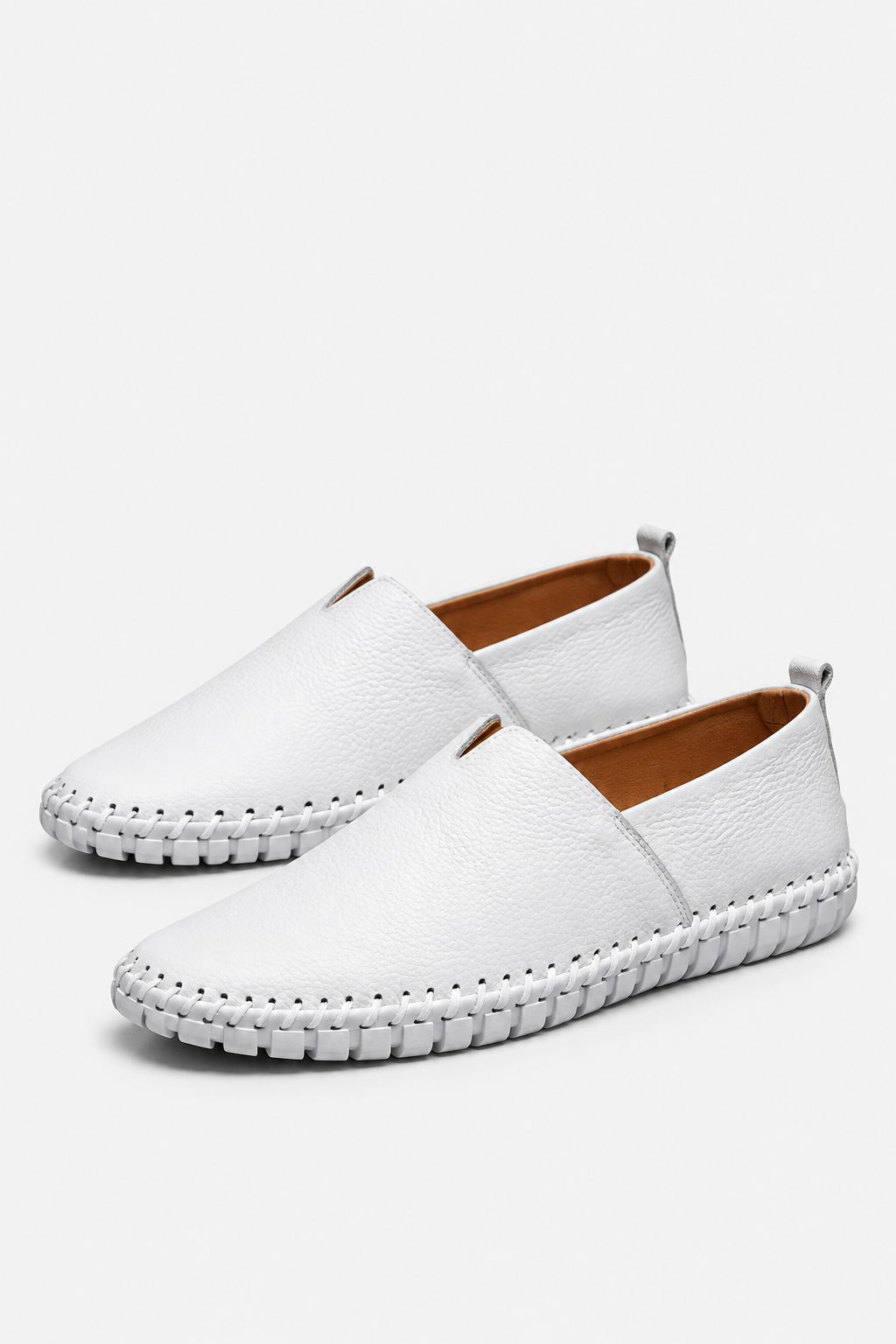 Darrell | Textured Slip-On Loafers with Contrast Stitching