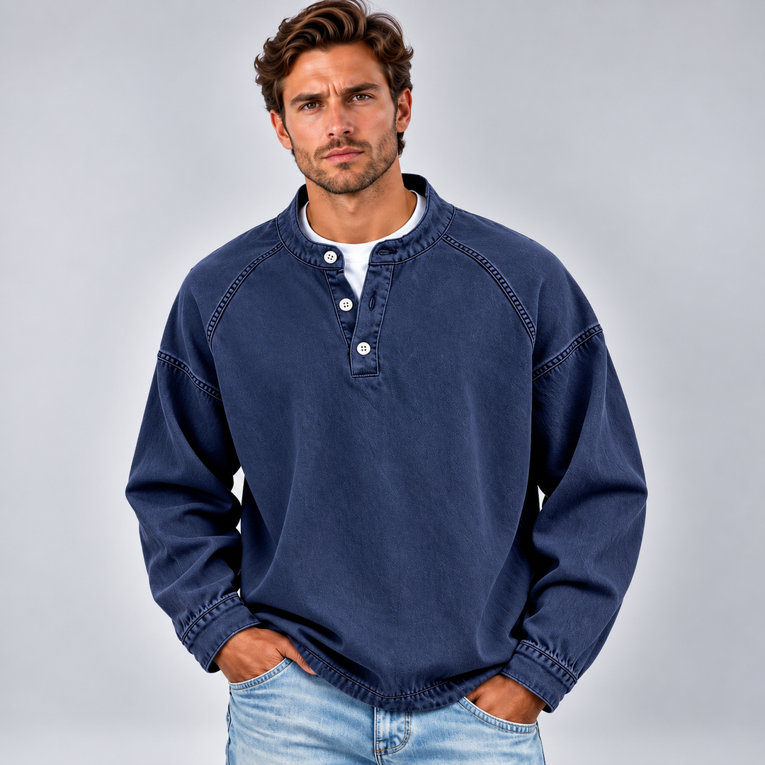 Vitaliano | Henley Shirt with Long Sleeves and Stitching