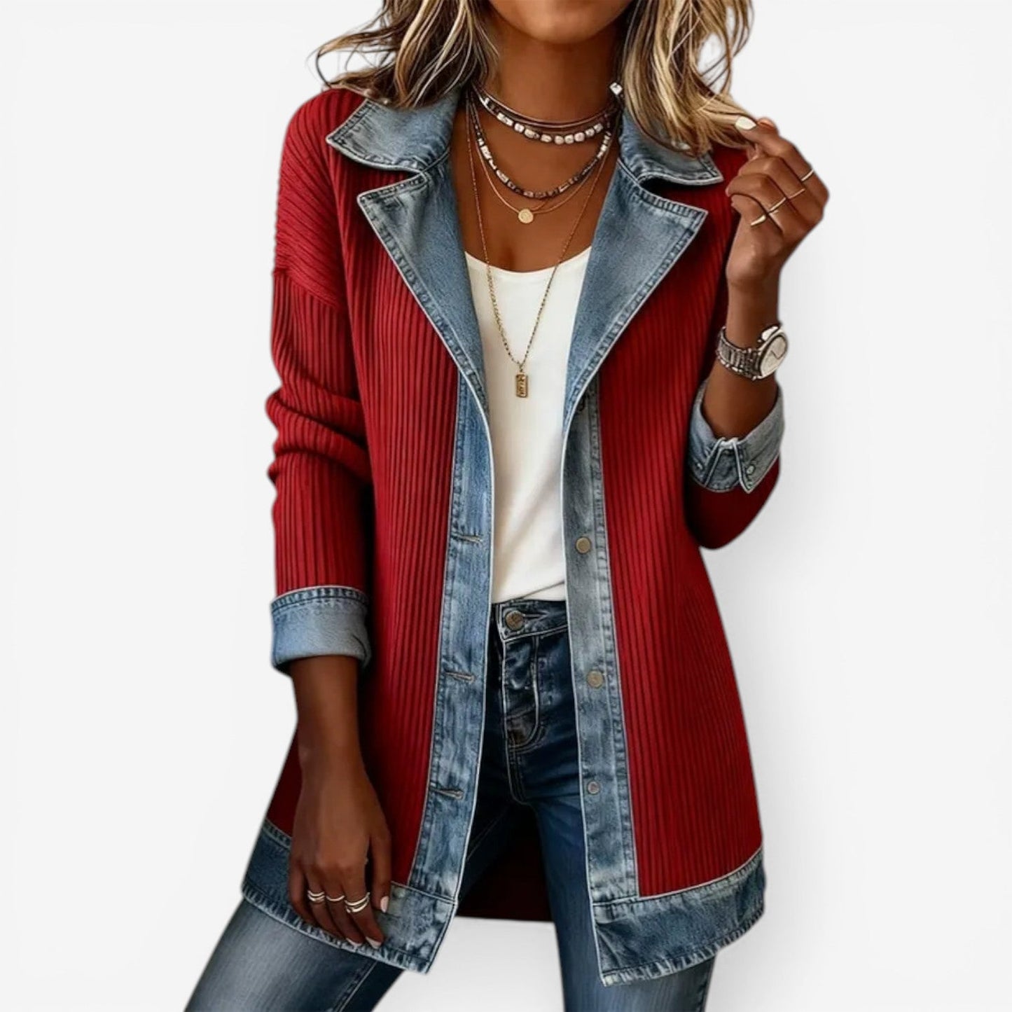 Sunna | Longline Denim Trim Knit Jacket