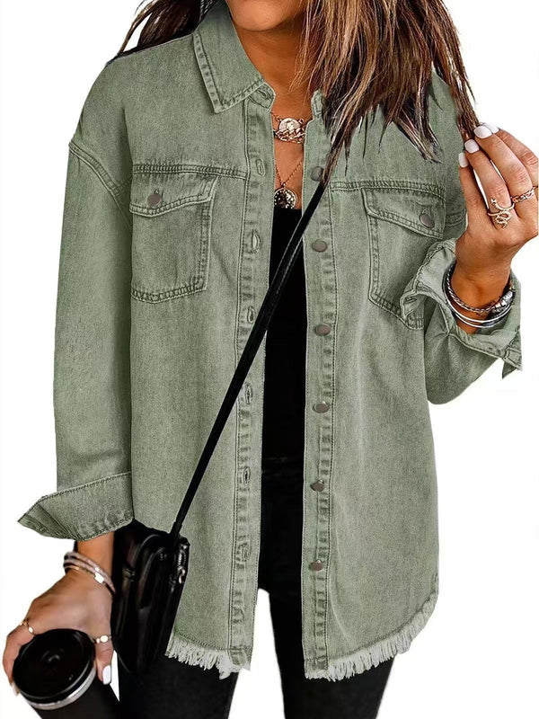 Kahlia | Denim-Style Shirt Jacket With Frayed Hem