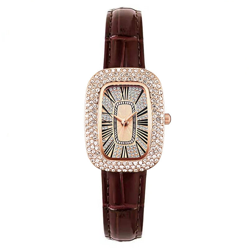 Vítor | Rectangular Crystal Bezel Red Strap Watch