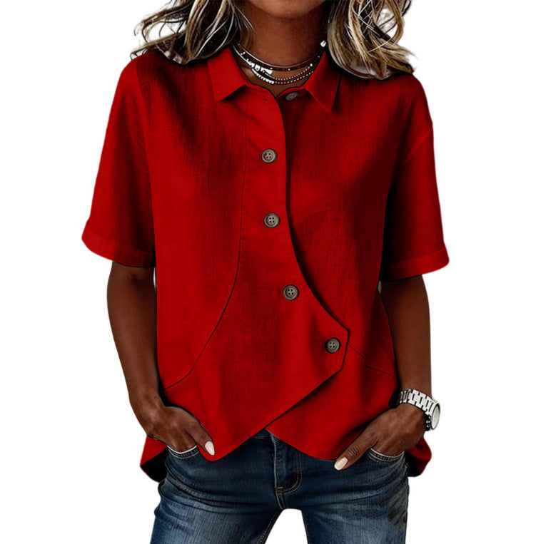 Thabata | Short Sleeve Asymmetric Button Shirt Blouse