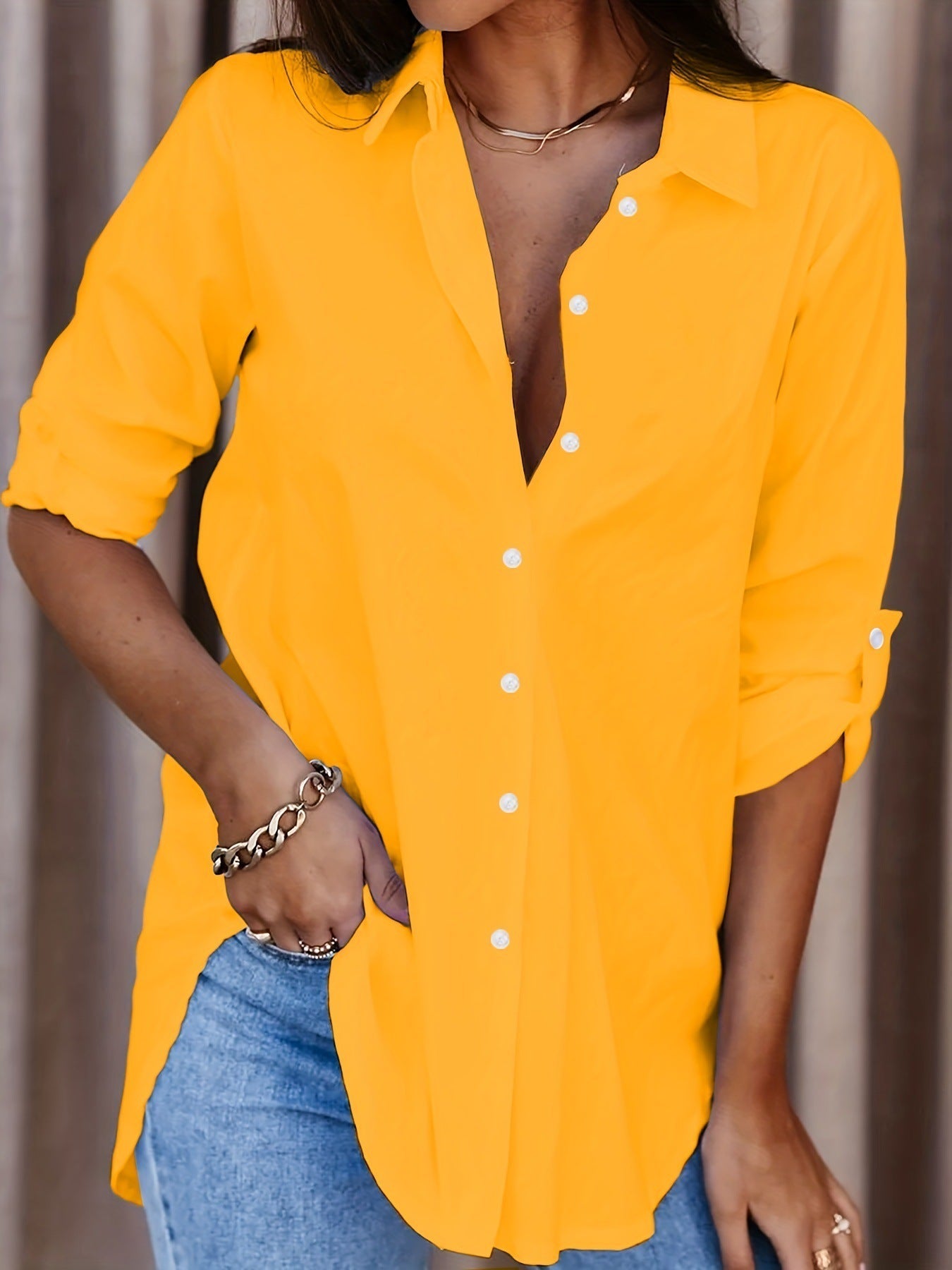 Arissa | Collared Roll Sleeve Button-Up Shirt
