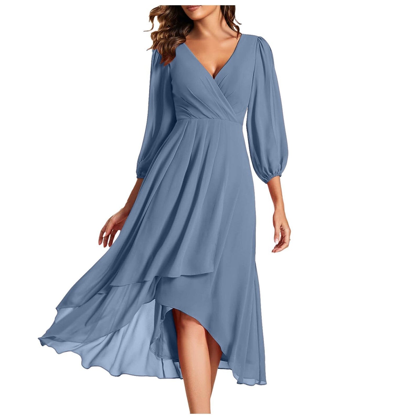 Laia | Midi Dress Wrap Neck Puff Sleeve