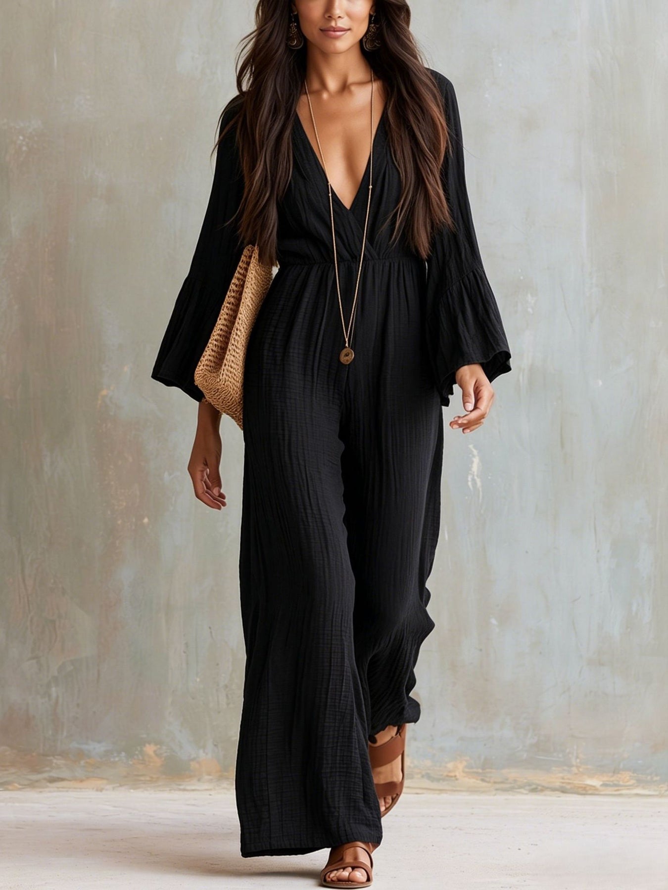 Magdlena | Jumpsuit Wrap V Neck Wide Leg