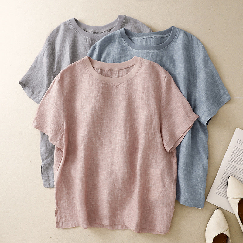 Nayna - Short Sleeve Linen Style Relaxed Top