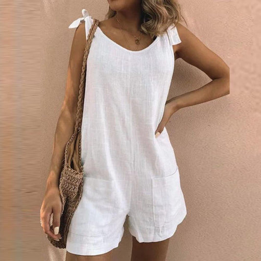 Addison | Sleeveless Bow Strap Pocket Jumpsuit
