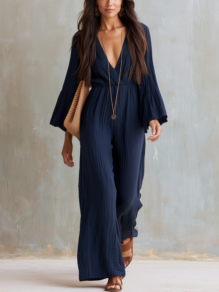 Magdlena | Jumpsuit Wrap V Neck Wide Leg