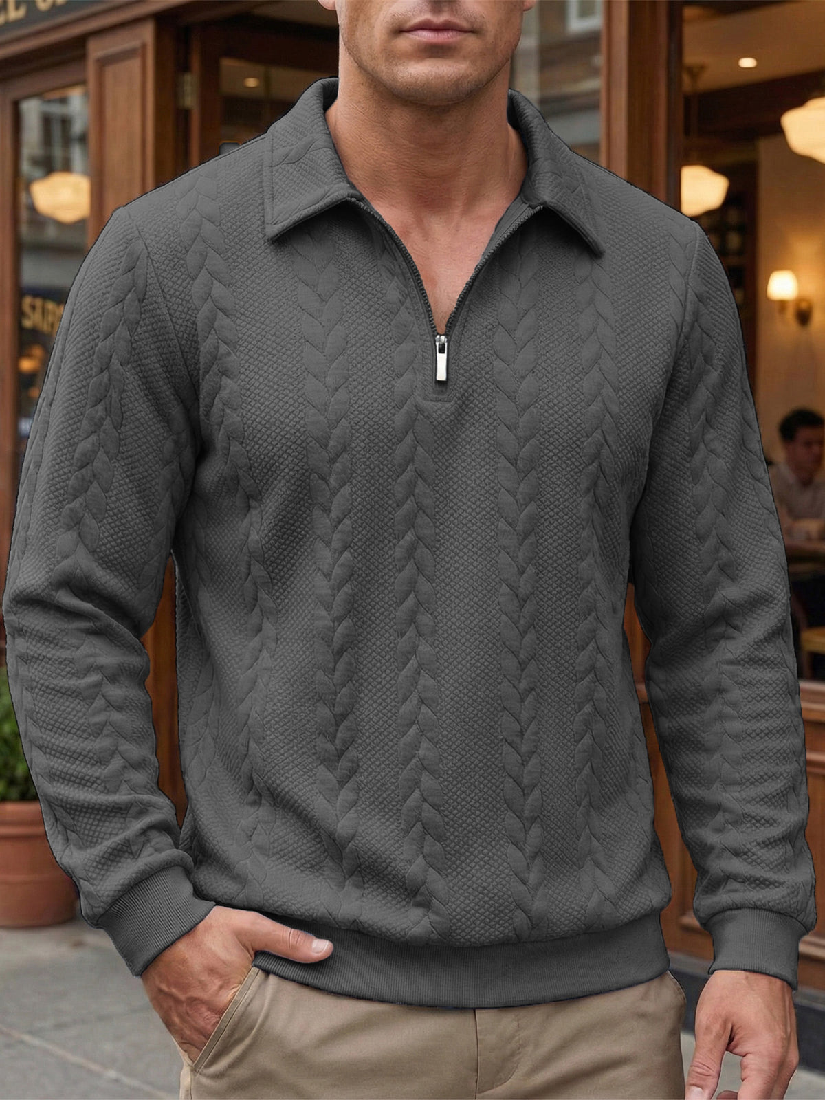 Eliyahu | Long Sleeve Textured Half Zip Polo Top