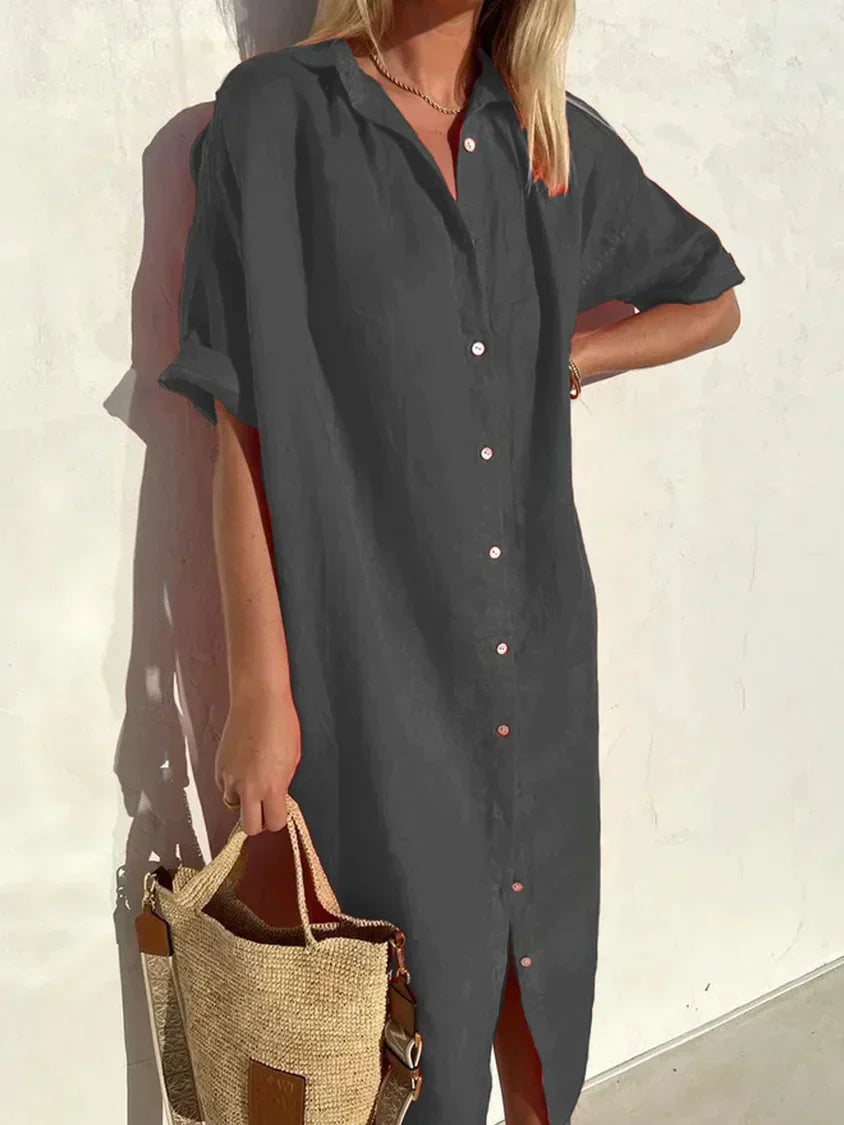 Janie | Collared Button Front Midi Shirt Dress