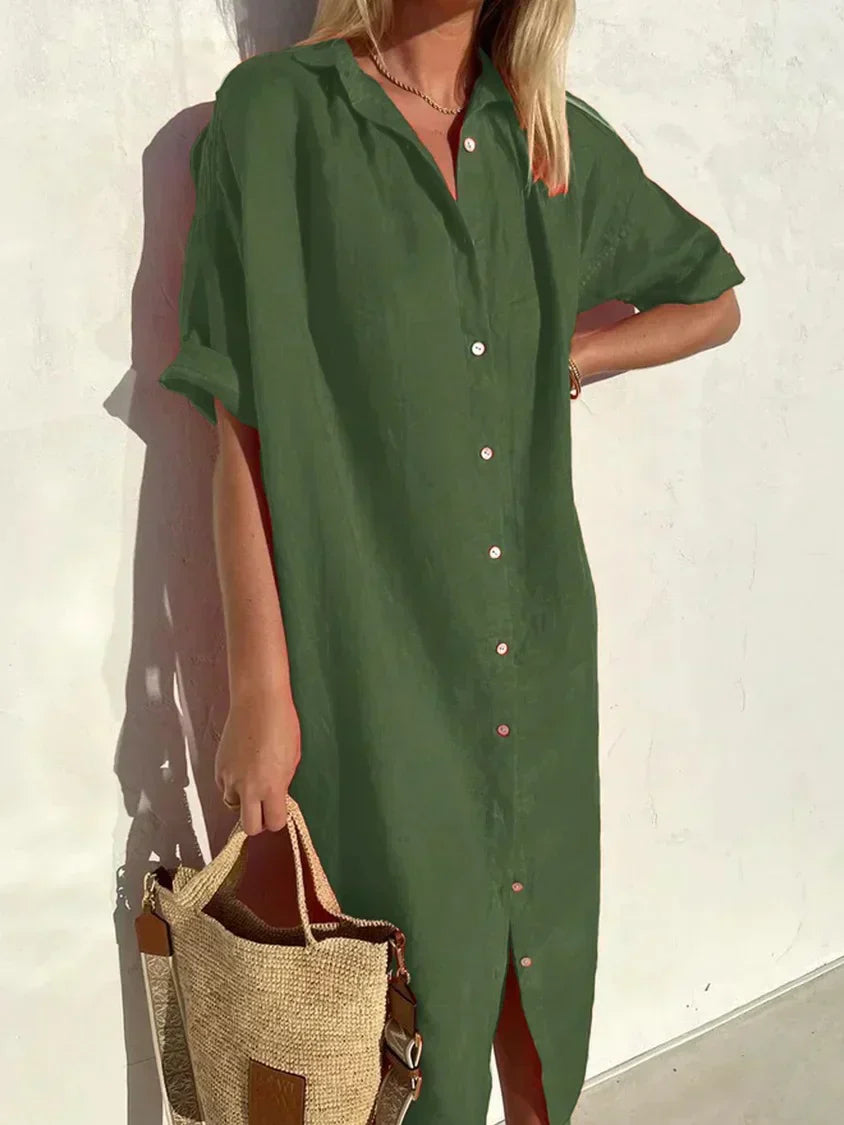 Janie | Collared Button Front Midi Shirt Dress