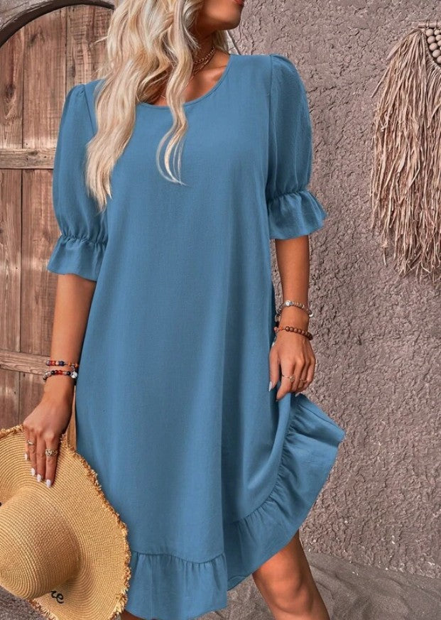 Josefa - Midi Dress Round Neck Ruffle Hem