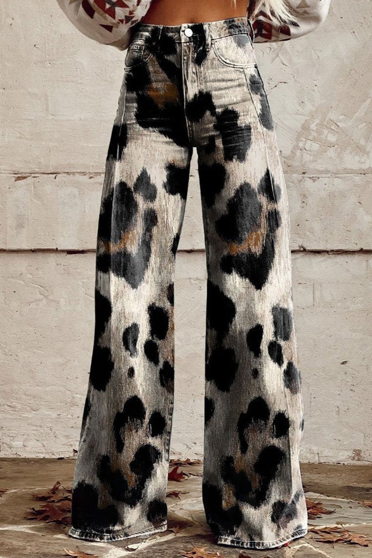 Mallory | Jeans Grey Animal Print Wide Leg