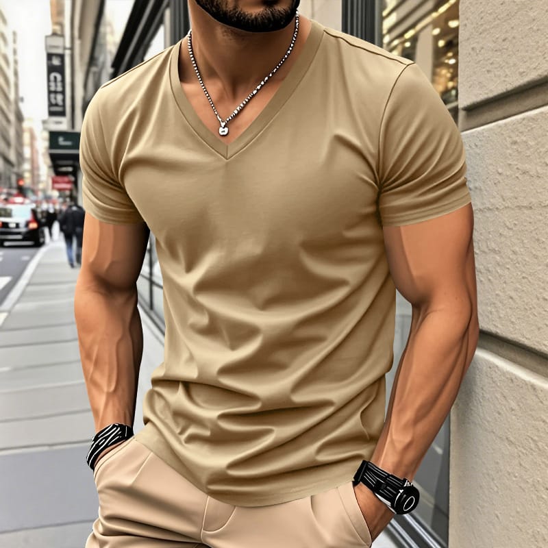 Railson | V-Neck Short Sleeve Cotton T-Shirt