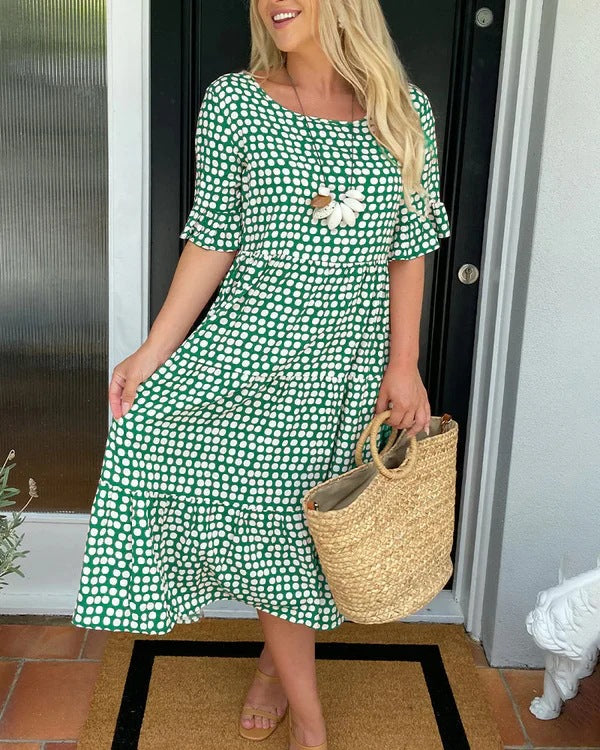 Blythea | Polka Dot Tiered Midi Dress