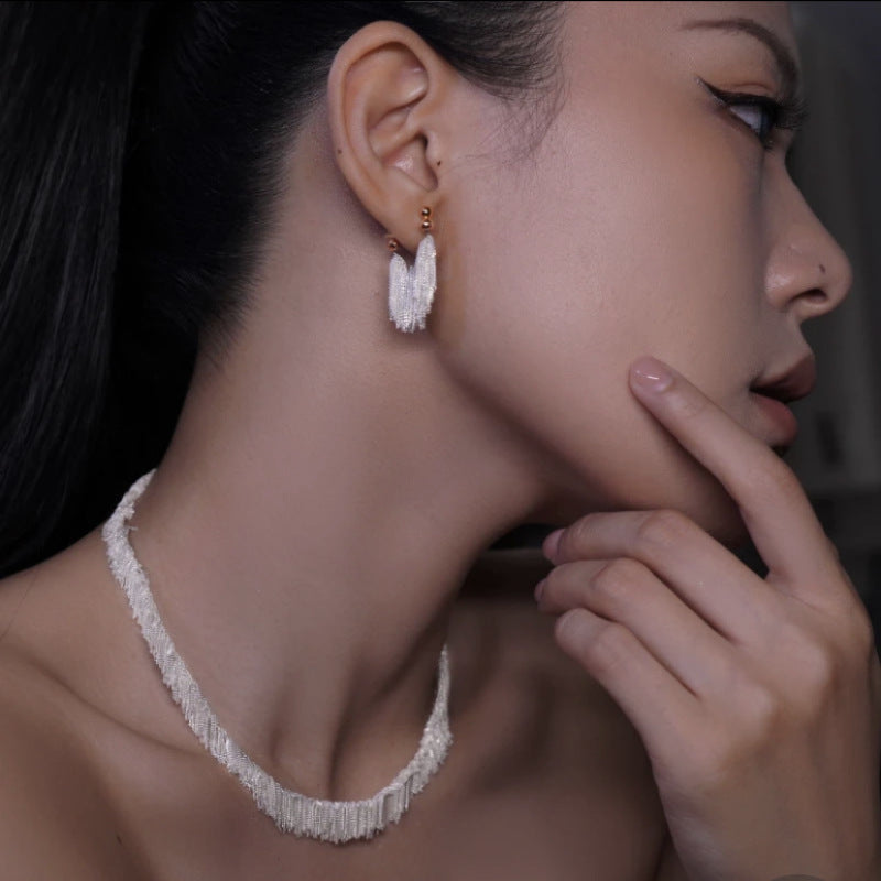 Imalken | Textured Tassel Earrings and Necklace Set