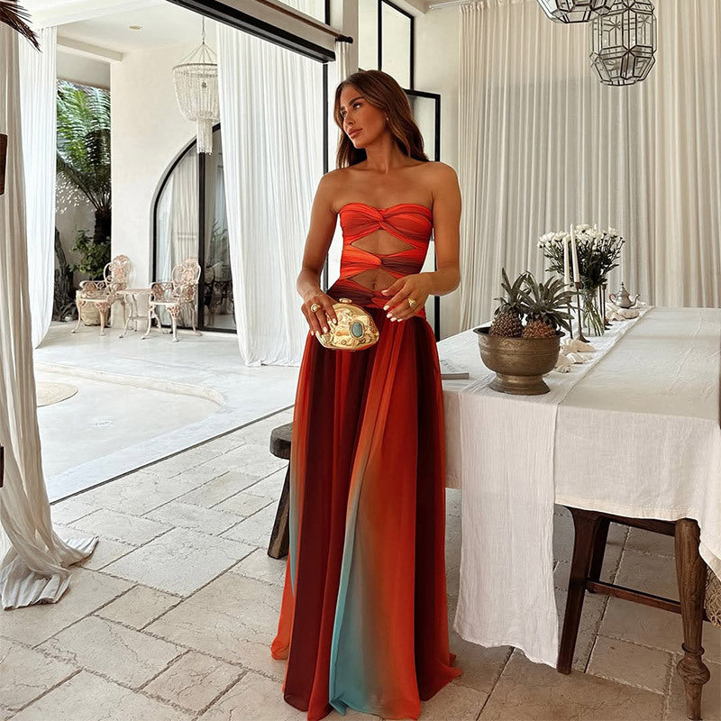 Edeltraud | Strapless Ombre Cut-Out Maxi Dress