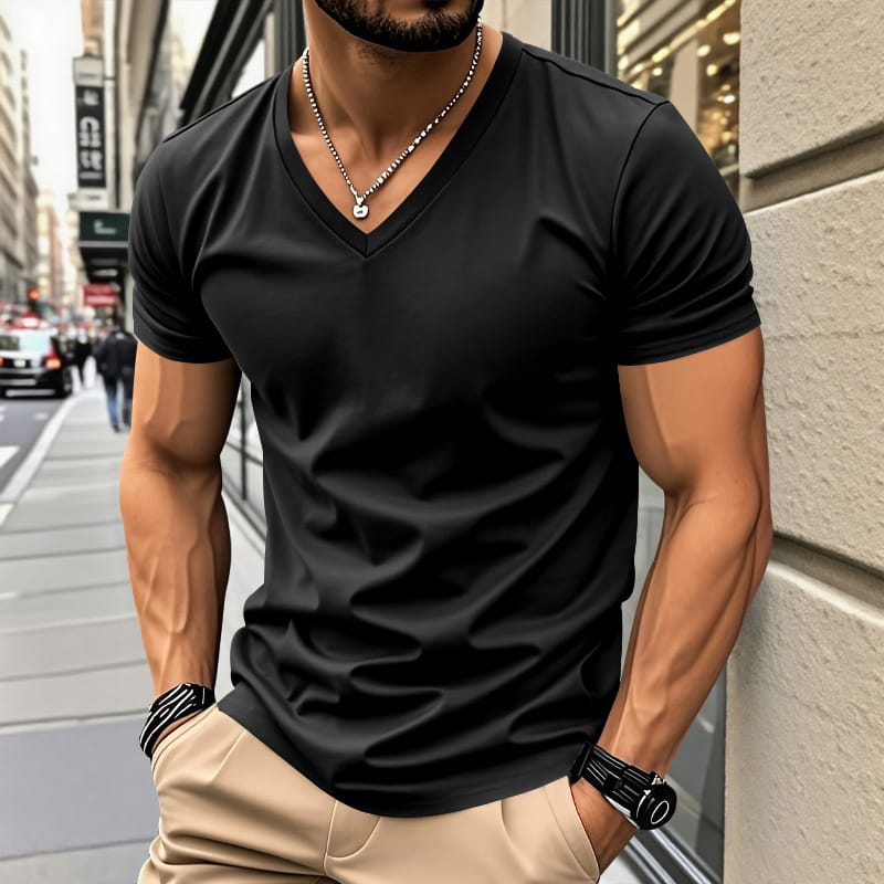 Railson | V-Neck Short Sleeve Cotton T-Shirt