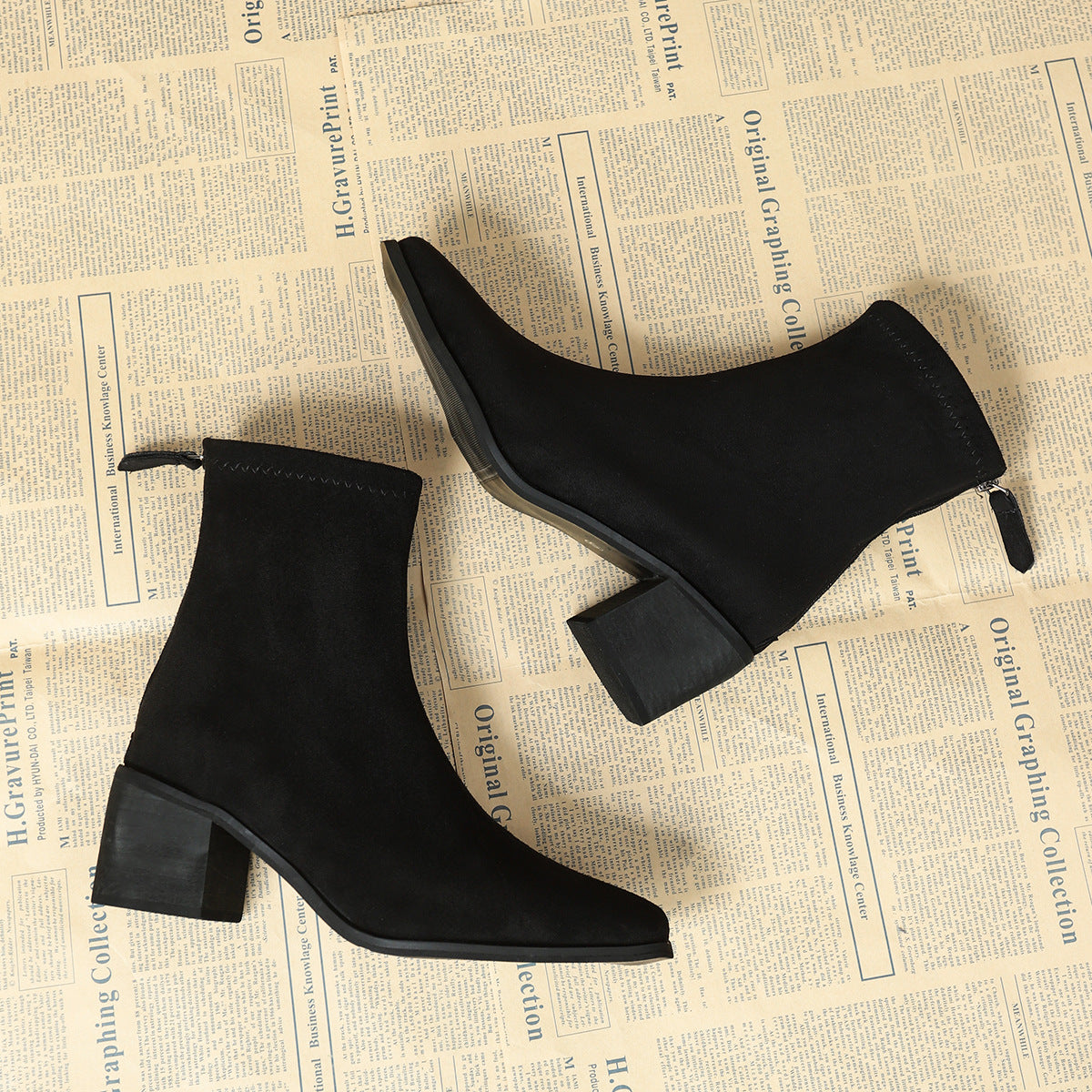 Sheley - Pointed Toe Block Heel Ankle Boots