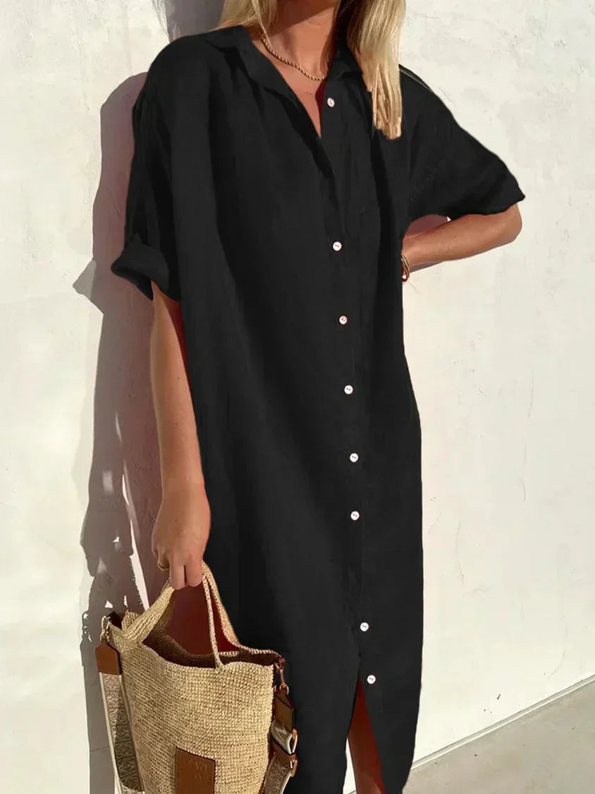 Janie | Collared Button Front Midi Shirt Dress